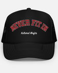 "NEVER FIT IN" ARC MESH TRUCKER HAT / BLACK/RED