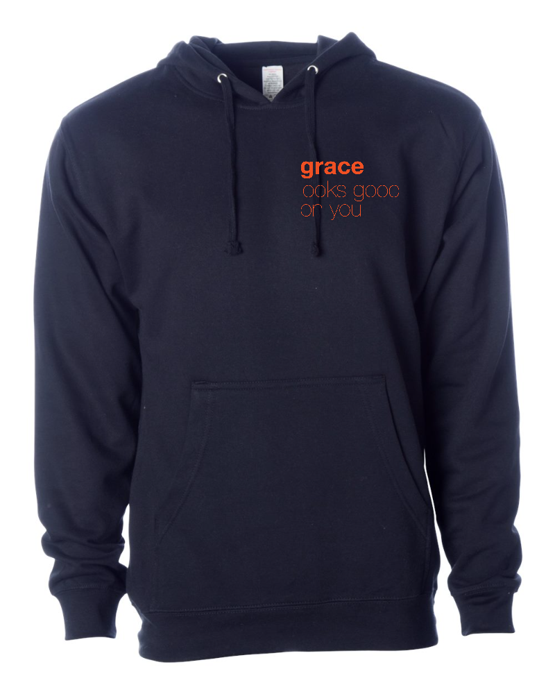 Limited Edition | Grace Looks Good on You Navy + Orange Print Crewneck Sweatshirt