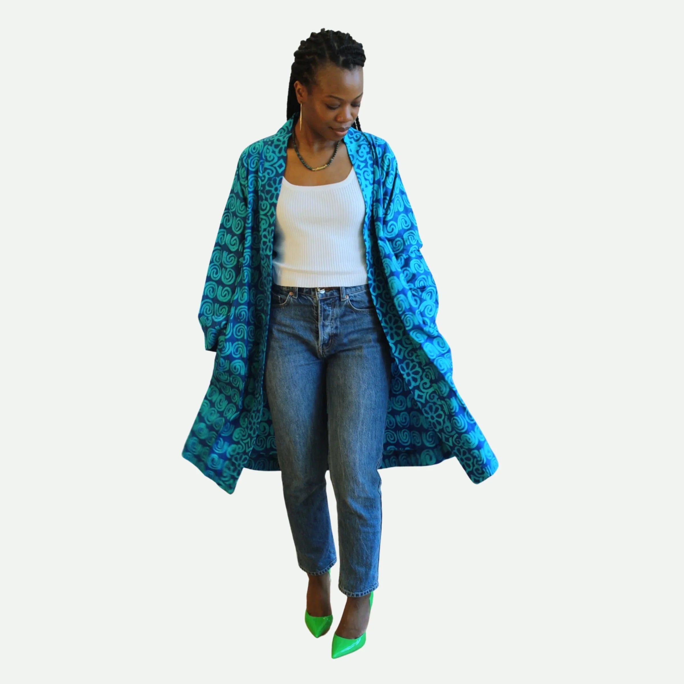 Blue Swirl Batik Kimono
