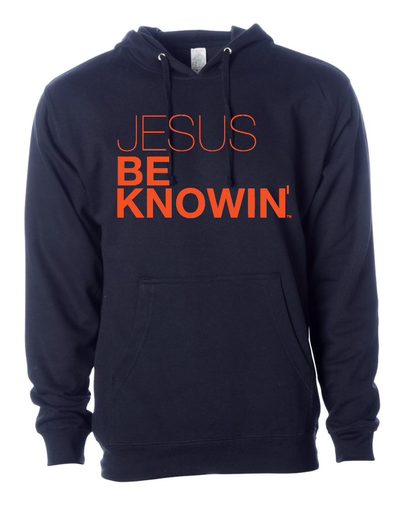 Limited Edition | Jesus Be Knowin' Navy Blue + Orange Print Hoodie
