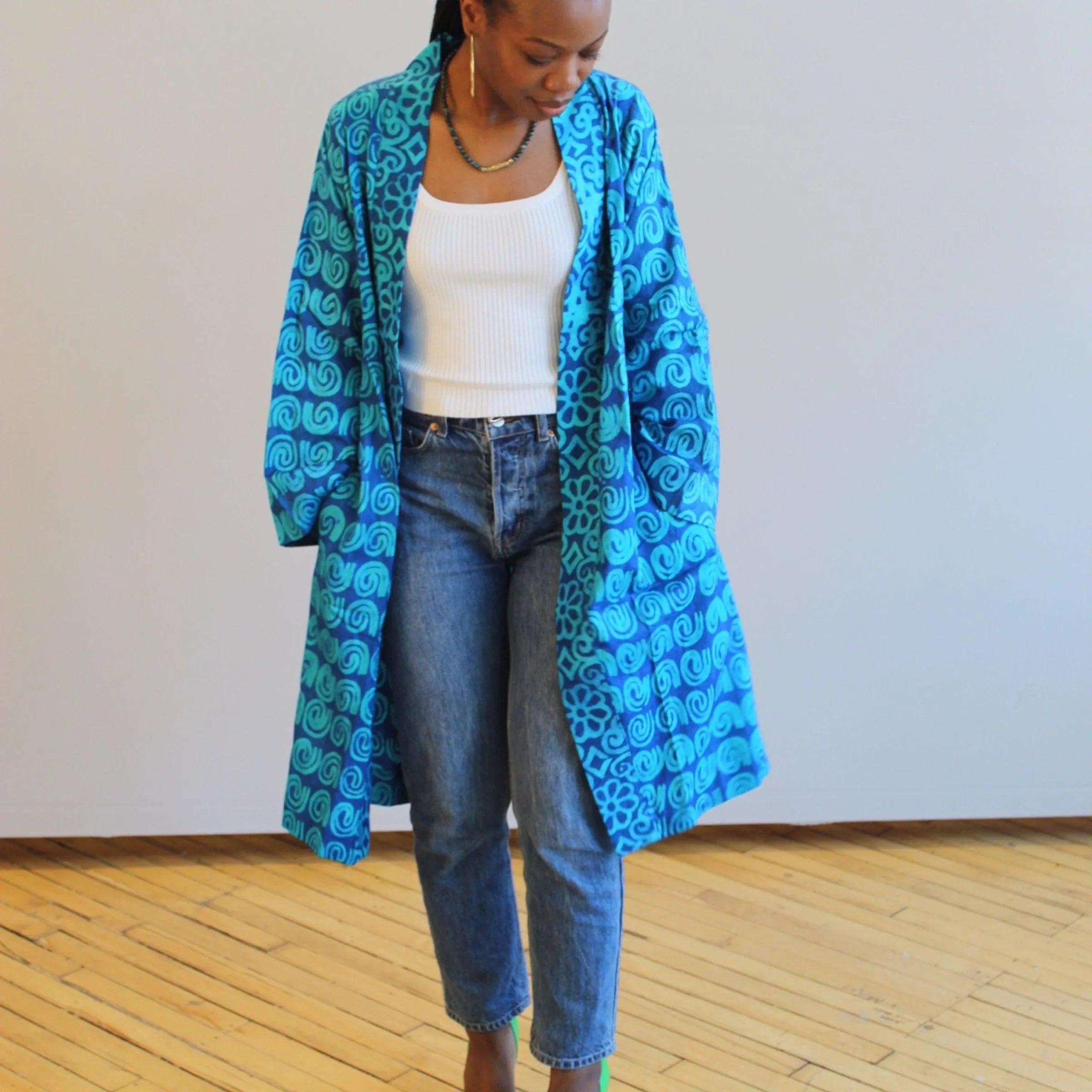 Blue Swirl Batik Kimono
