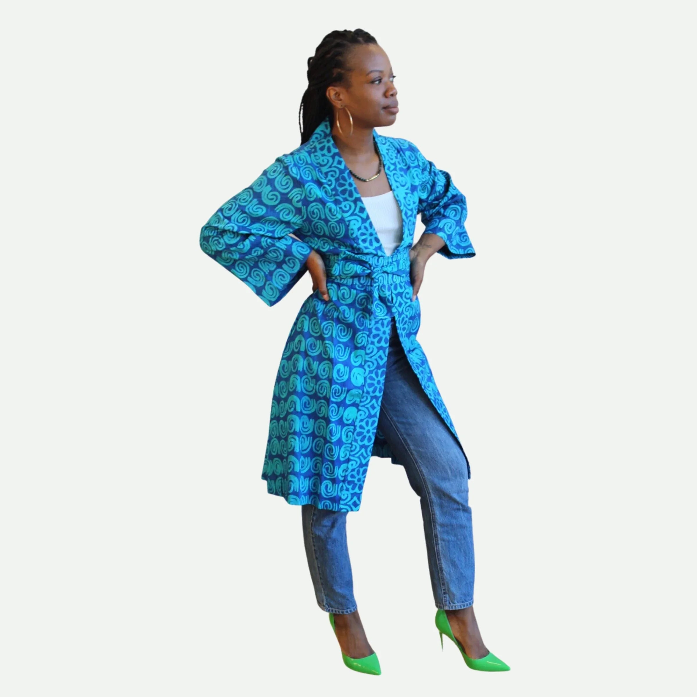 Blue Swirl Batik Kimono