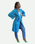 Blue Swirl Batik Kimono