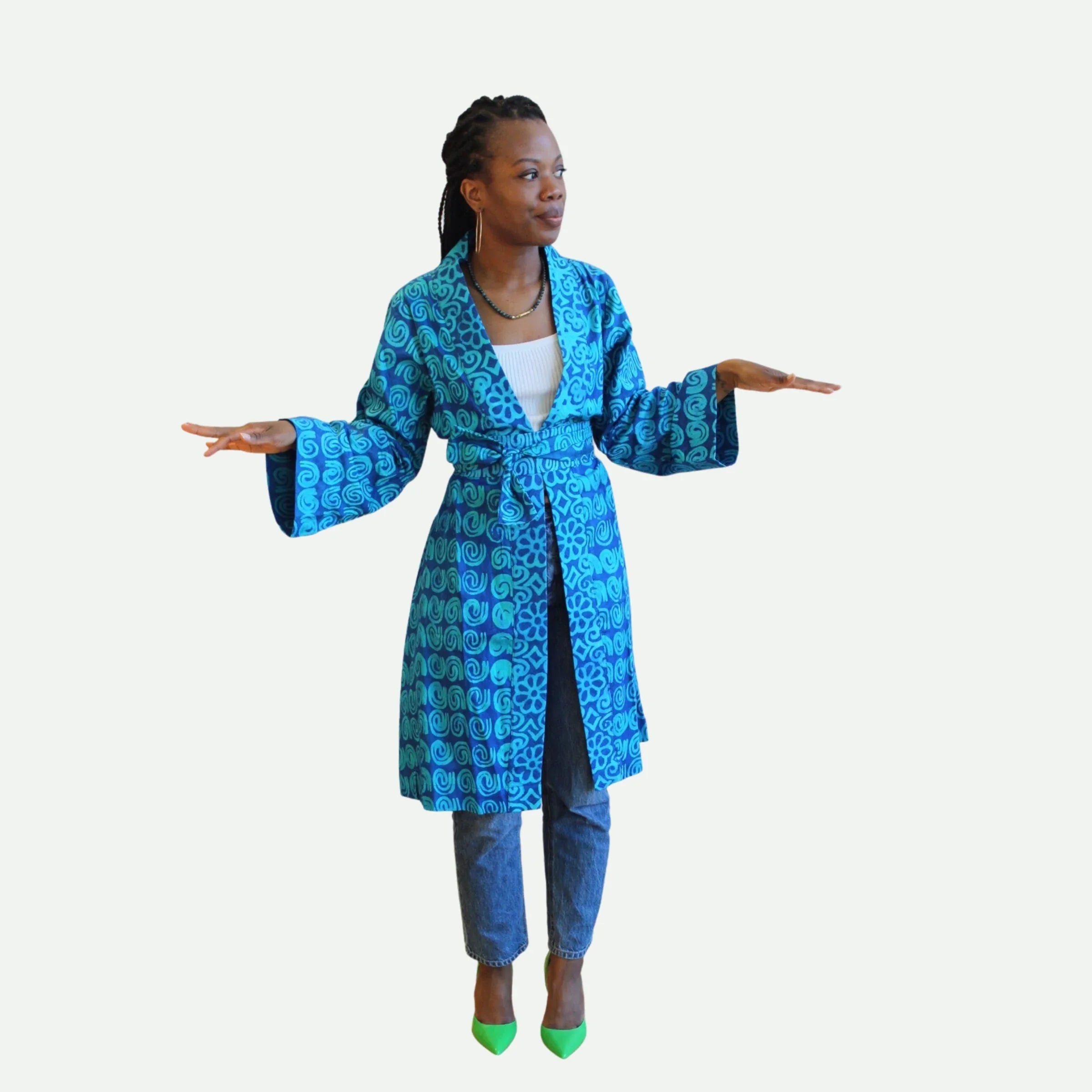 Blue Swirl Batik Kimono