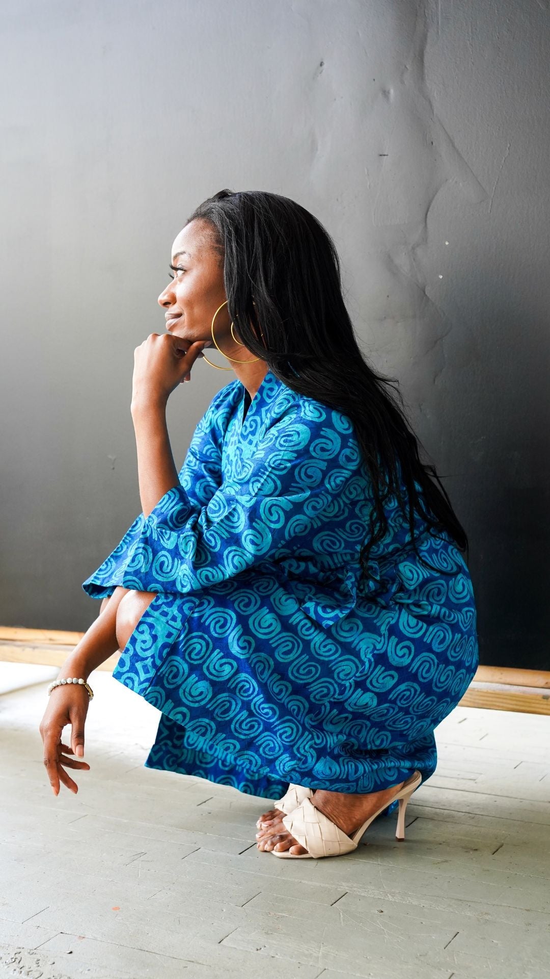Blue Swirl Batik Kimono