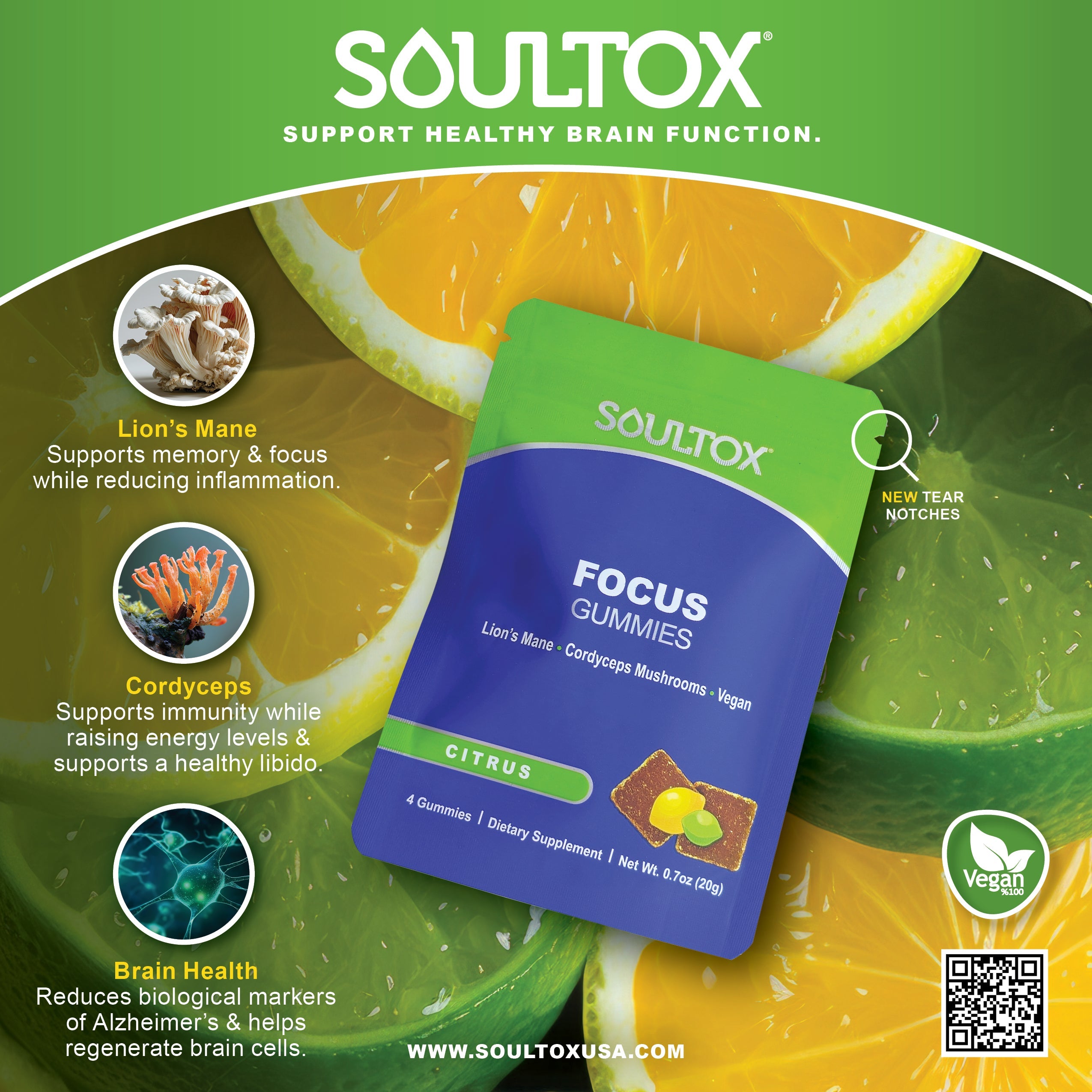 Soultox FOCUS Lion&#39;s Mane Mushroom Gummies