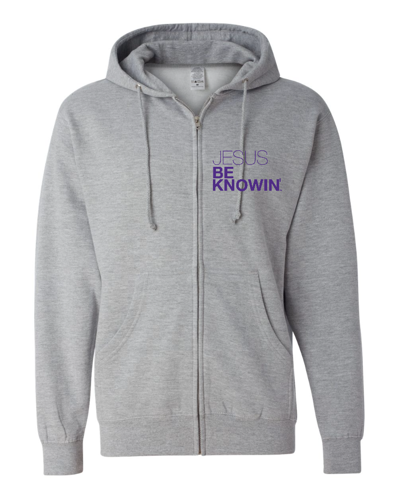 Limited Edition | Jesus Be Knowin' Heather Grey + Purple Print Zip Hoodie