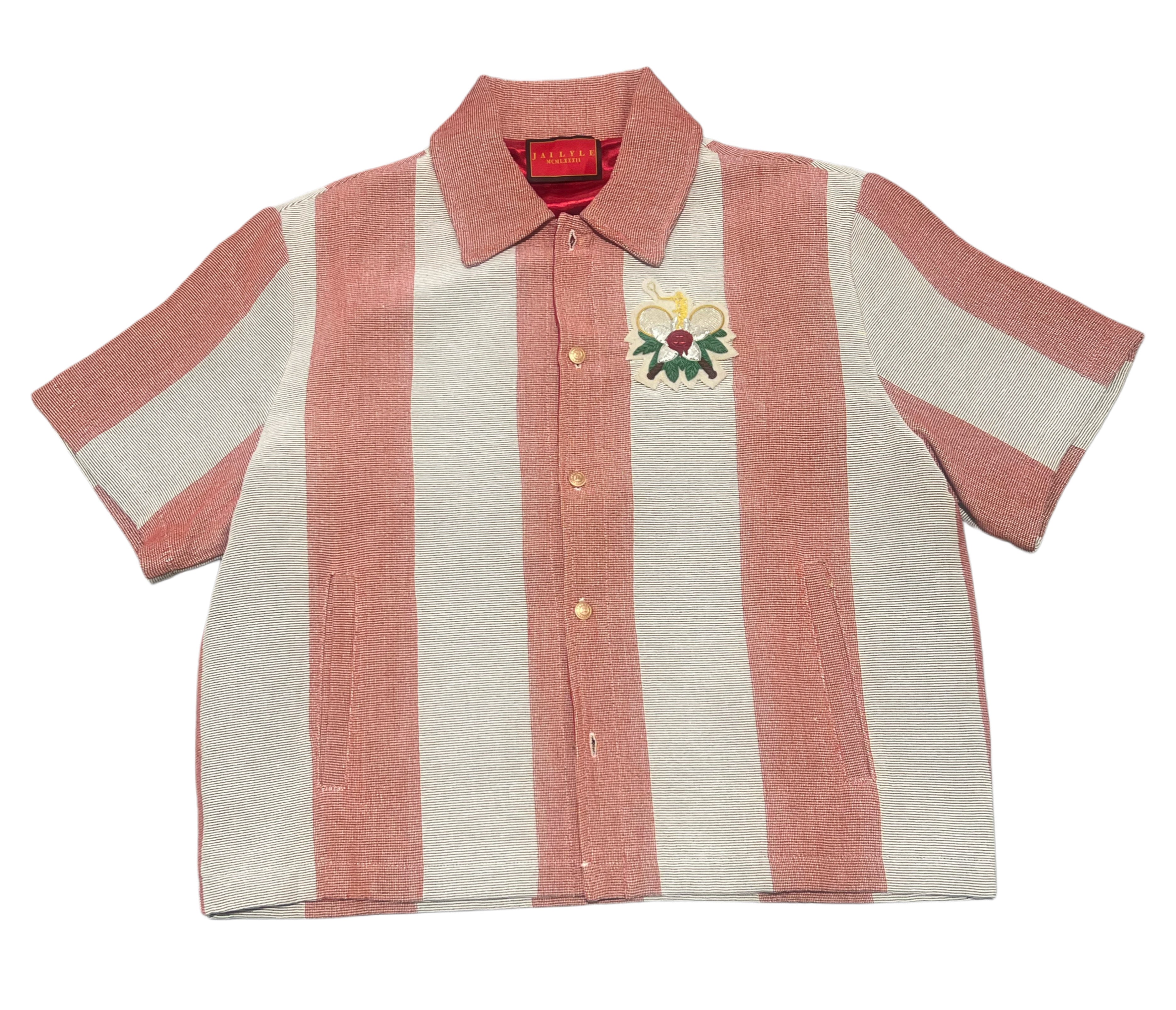 HANKINS PARK TENNIS CLUB "CABANA STRIPES" SHIRT/JACKET TOP/SALMON