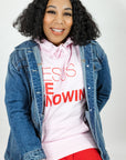 Limited Edition | Jesus Be Knowin' Soft Pink + Red Print Hoodie