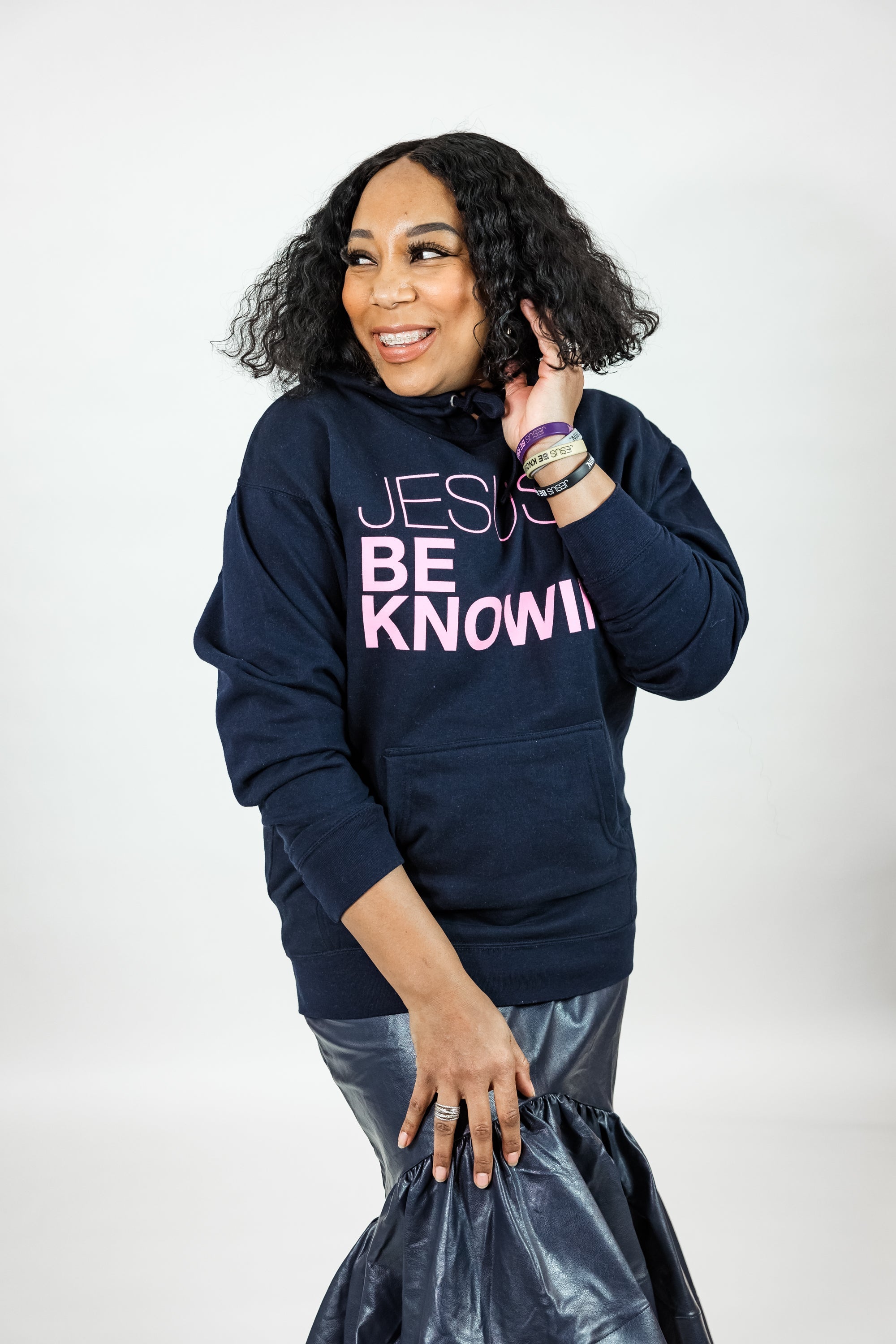 Jesus Be Knowin' | Deep Navy Blue + Pink Print Hoodie