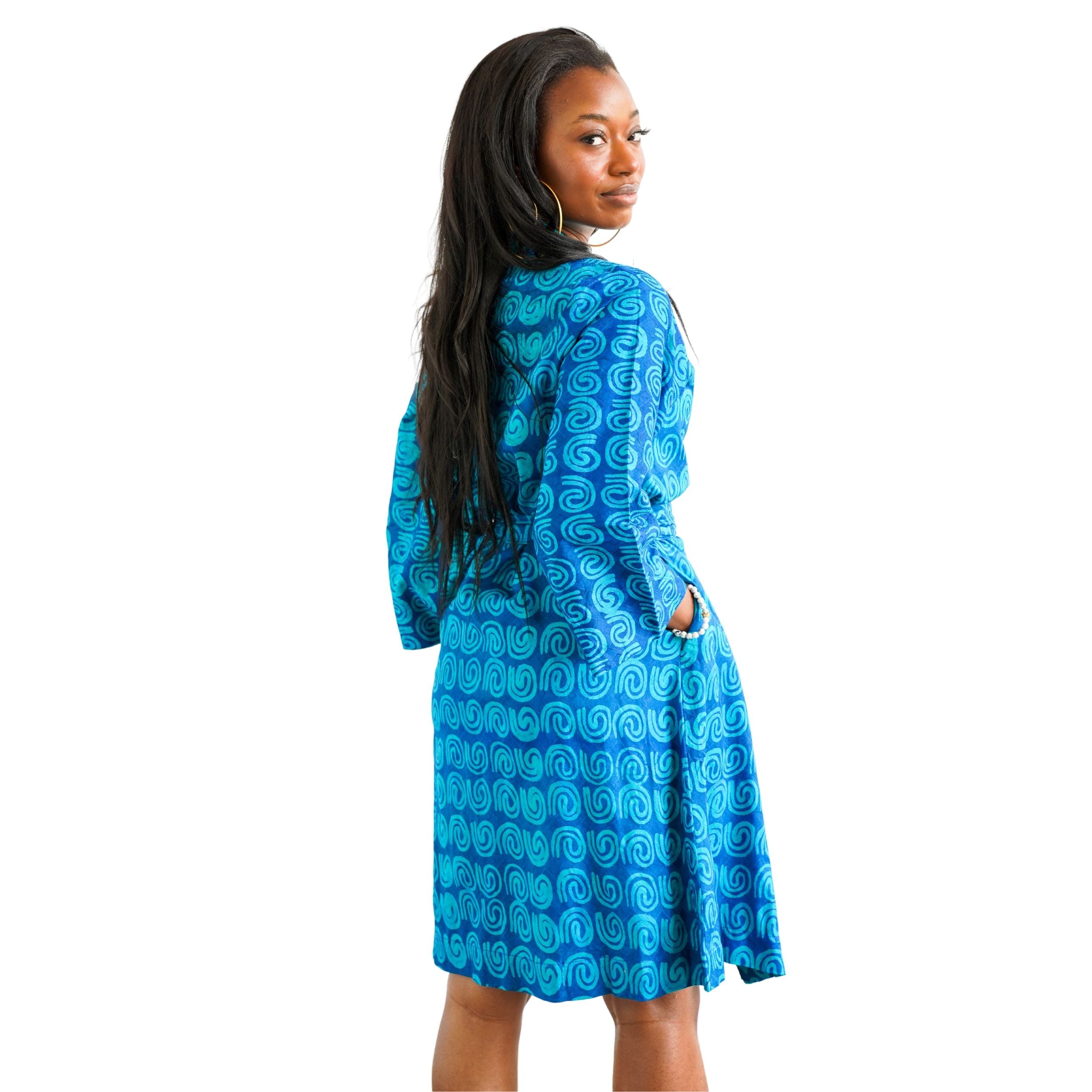 Blue Swirl Batik Kimono