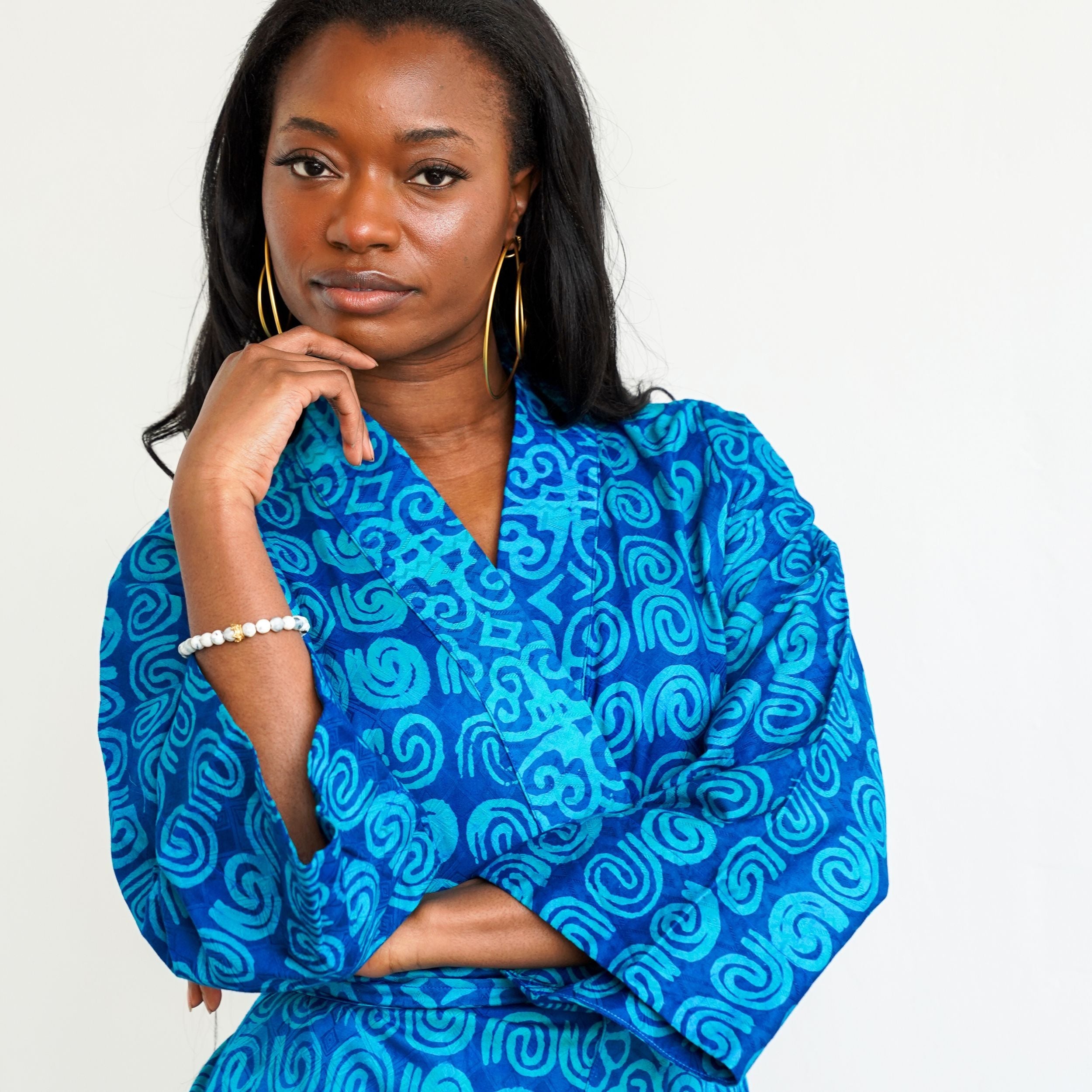 Blue Swirl Batik Kimono