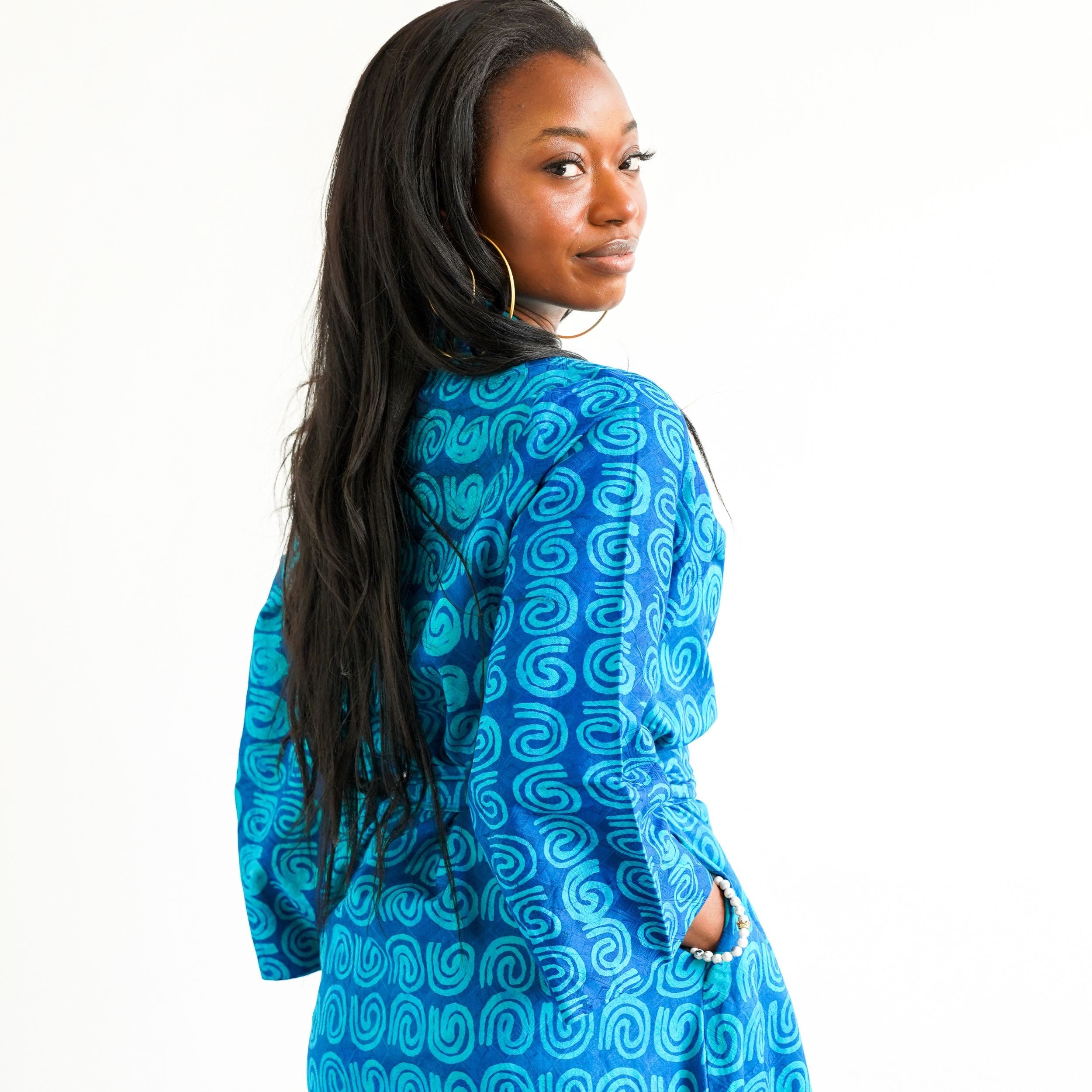 Blue Swirl Batik Kimono
