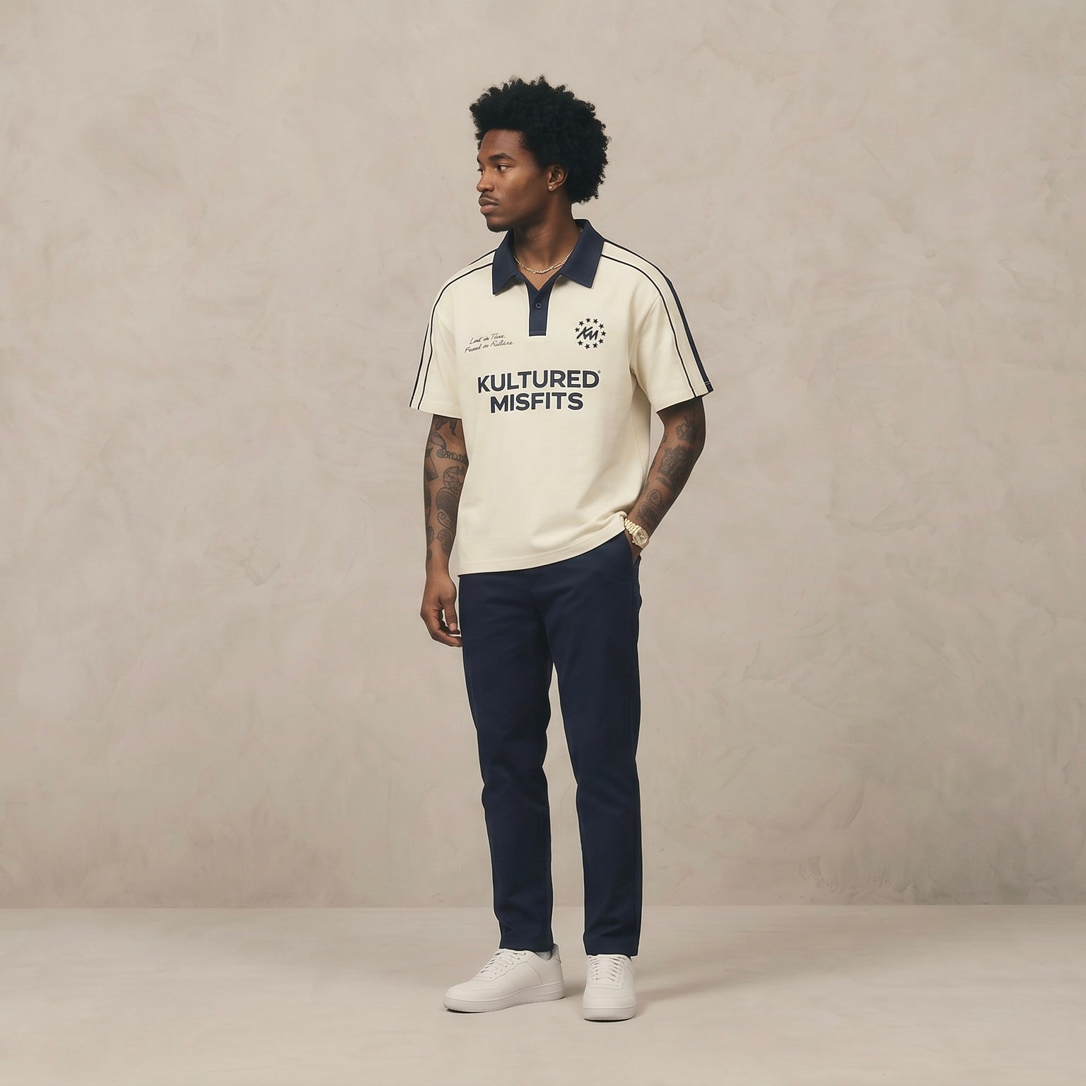 KM CONTRAST POLO / CREAM/NAVY